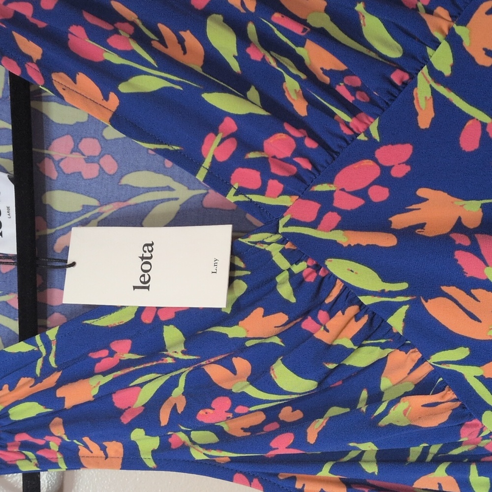 NWT LEOTA Blue and Pink Sleeveless V-Neck Sundress, size L - Picture 5 of 7